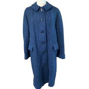 Vintage Harris Tweed 100% Virgin Wool Women's Blue Herringbone Coat. 40 Short